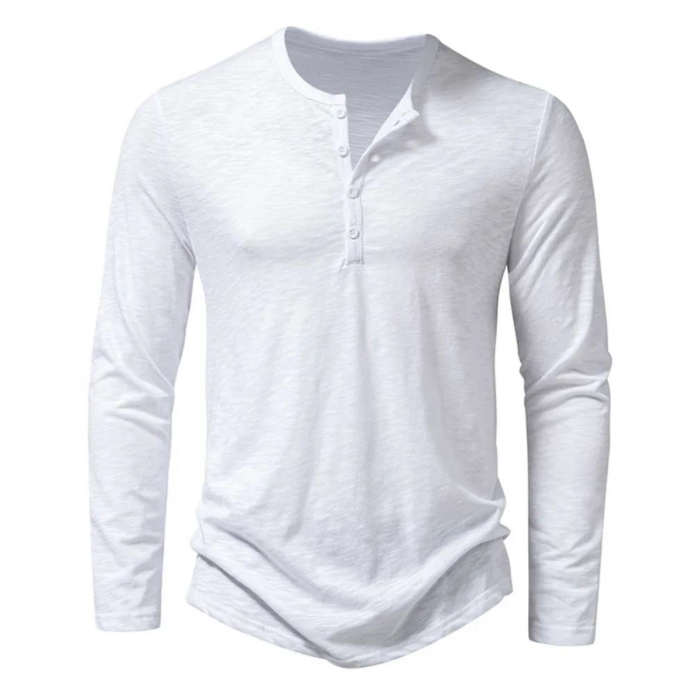 Men's Long Sleeve Henley Shirt with Button Neckline Slim Fit