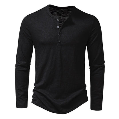 Men's Long Sleeve Henley Shirt with Button Neckline Slim Fit