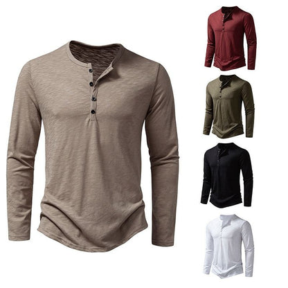 Men's Long Sleeve Henley Shirt with Button Neckline Slim Fit