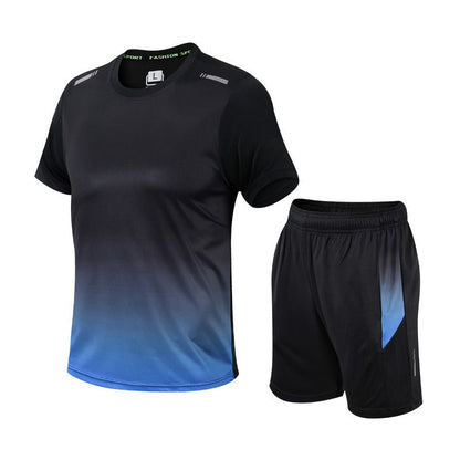 Men's Athletic Set Short Sleeve T-Shirt and Shorts with Gradient Design