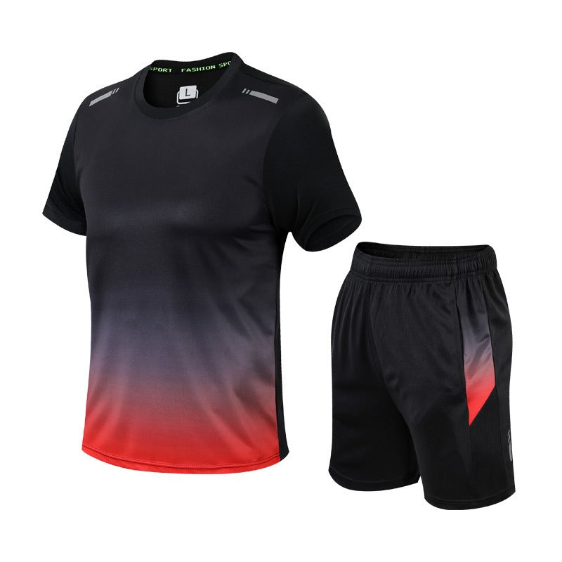 Men's Athletic Set Short Sleeve T-Shirt and Shorts with Gradient Design