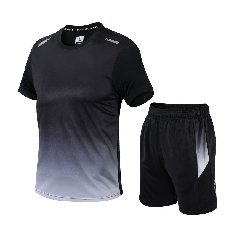 Men's Athletic Set Short Sleeve T-Shirt and Shorts with Gradient Design