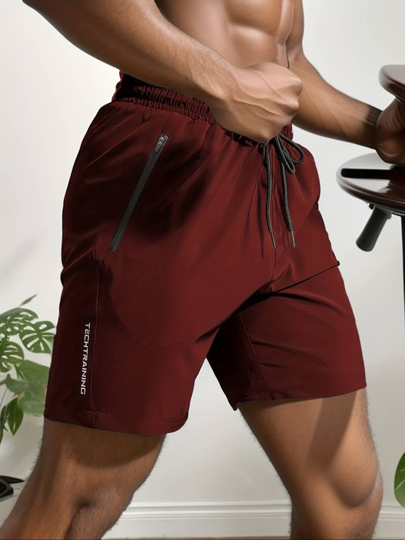 Men's Athletic Training Shorts with Zip Pockets and Drawstring Waist