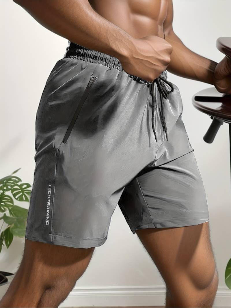 Men's Athletic Training Shorts with Zip Pockets and Drawstring Waist