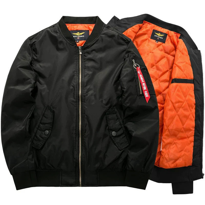 Men's Bomber Jacket with Quilted Lining and Stand Collar