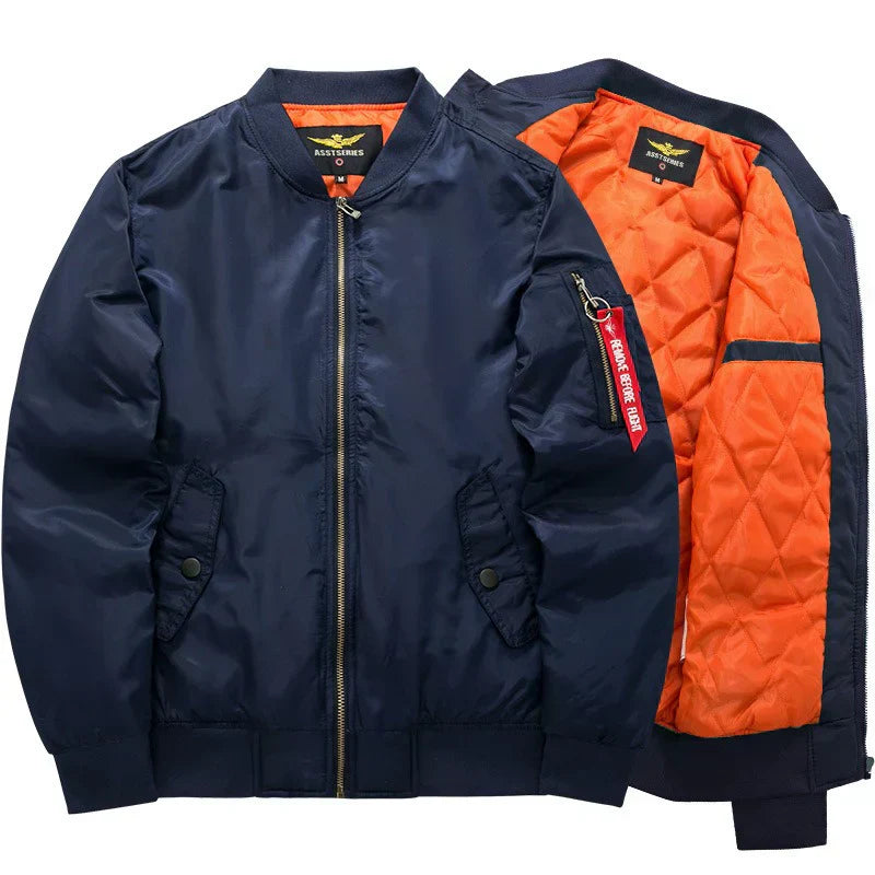Men's Bomber Jacket with Quilted Lining and Stand Collar