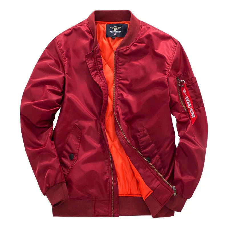Men's Bomber Jacket with Quilted Lining and Stand Collar