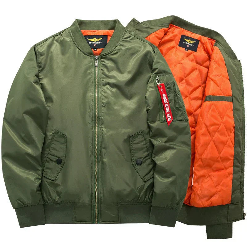 Men's Bomber Jacket with Quilted Lining and Stand Collar