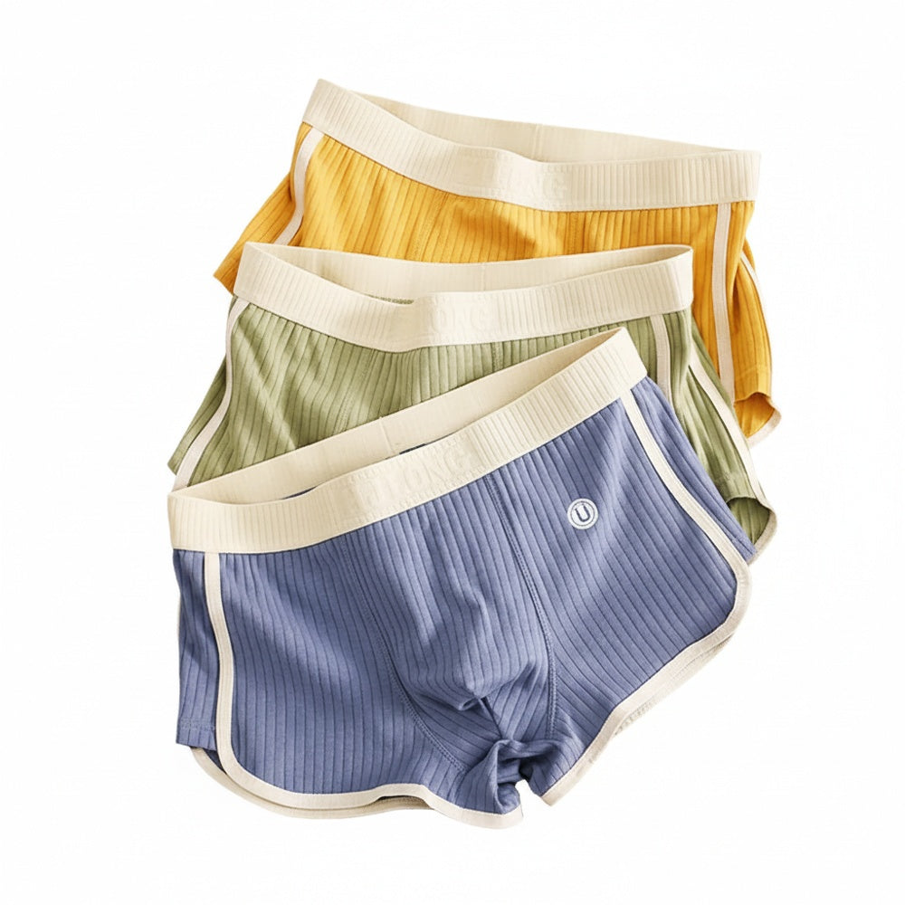 Men's Boxer Briefs with Ribbed Texture and Color-Block Trim