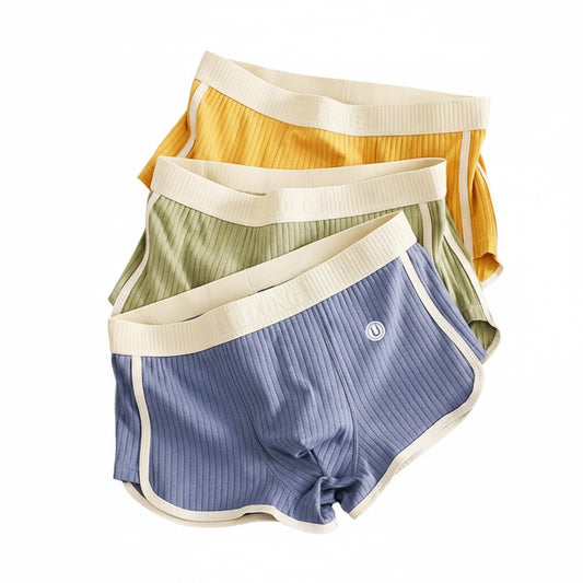 Men's Boxer Briefs with Ribbed Texture and Color-Block Trim