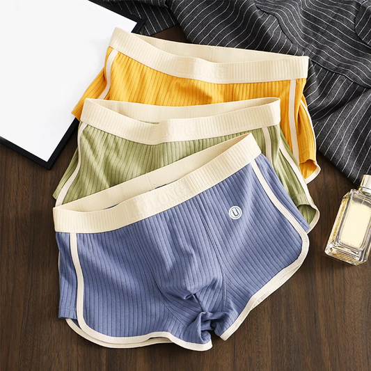 Men's Boxer Briefs with Ribbed Texture and Color-Block Trim