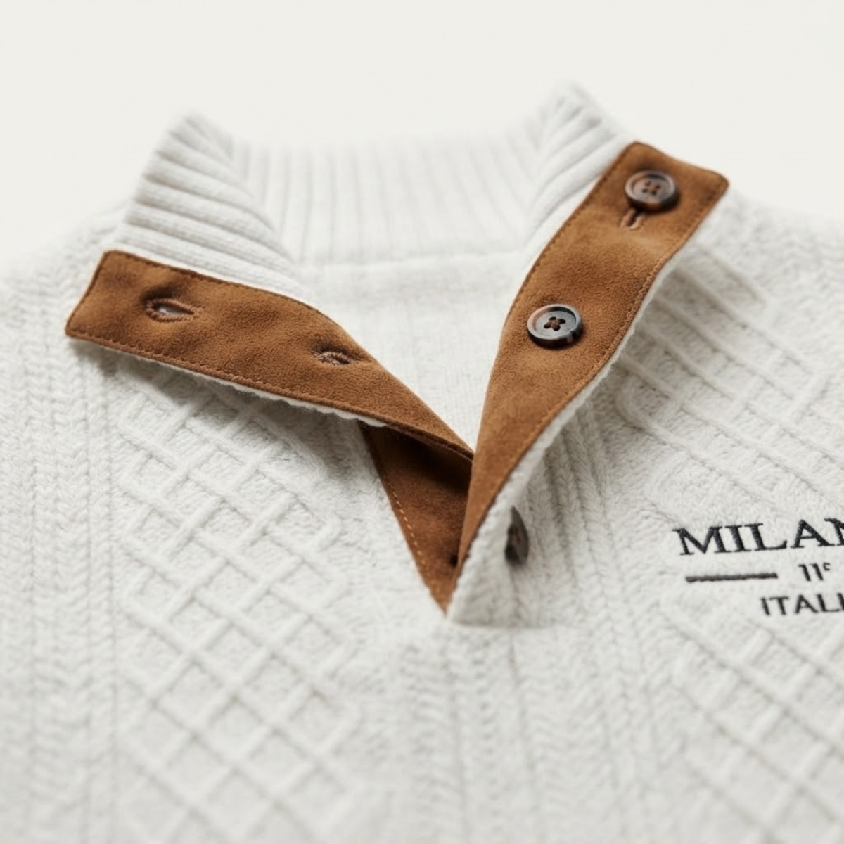 Men's Cable-Knit Quarter-Zip Sweater with Elbow Patches and Stand Collar