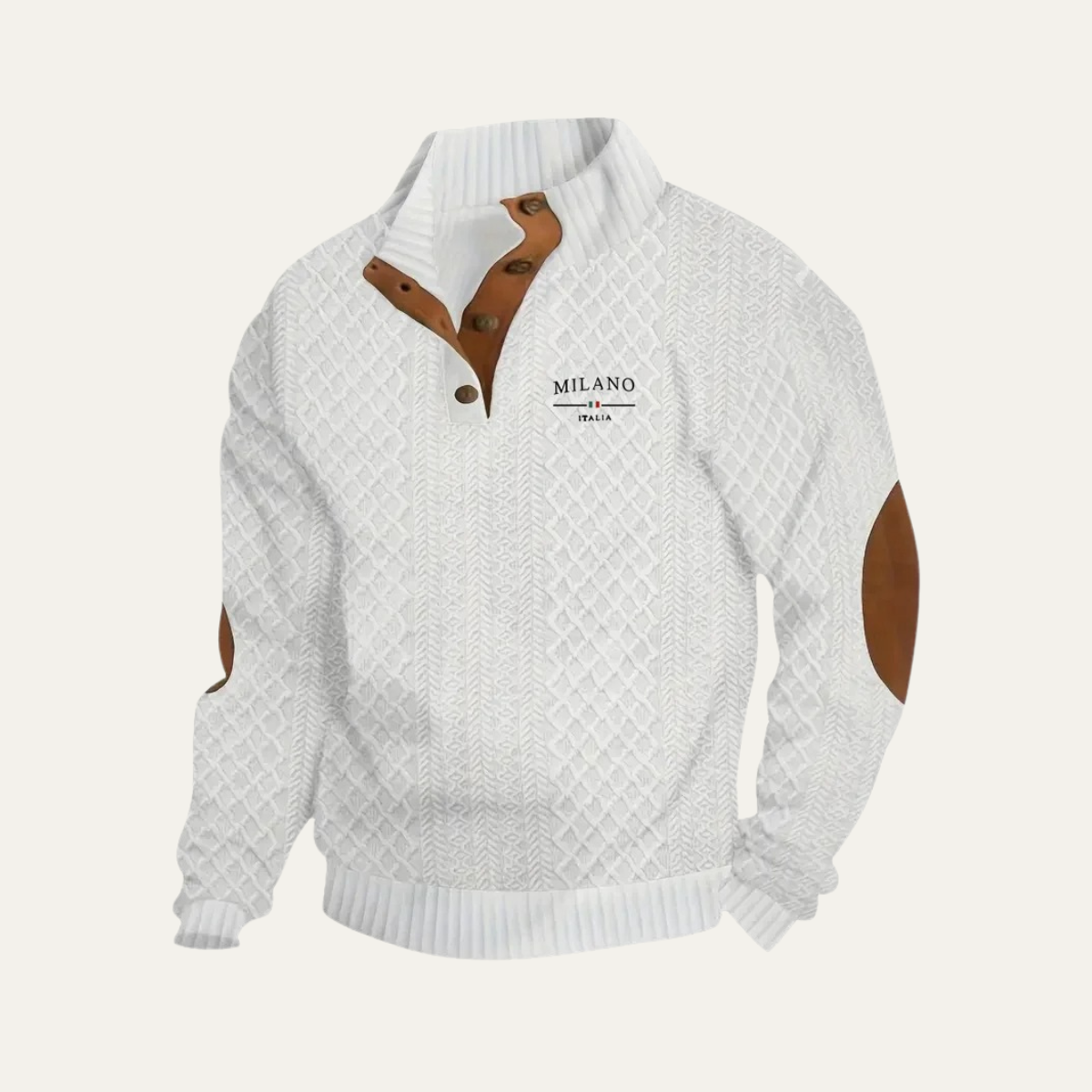 Men's Cable-Knit Quarter-Zip Sweater with Elbow Patches and Stand Collar