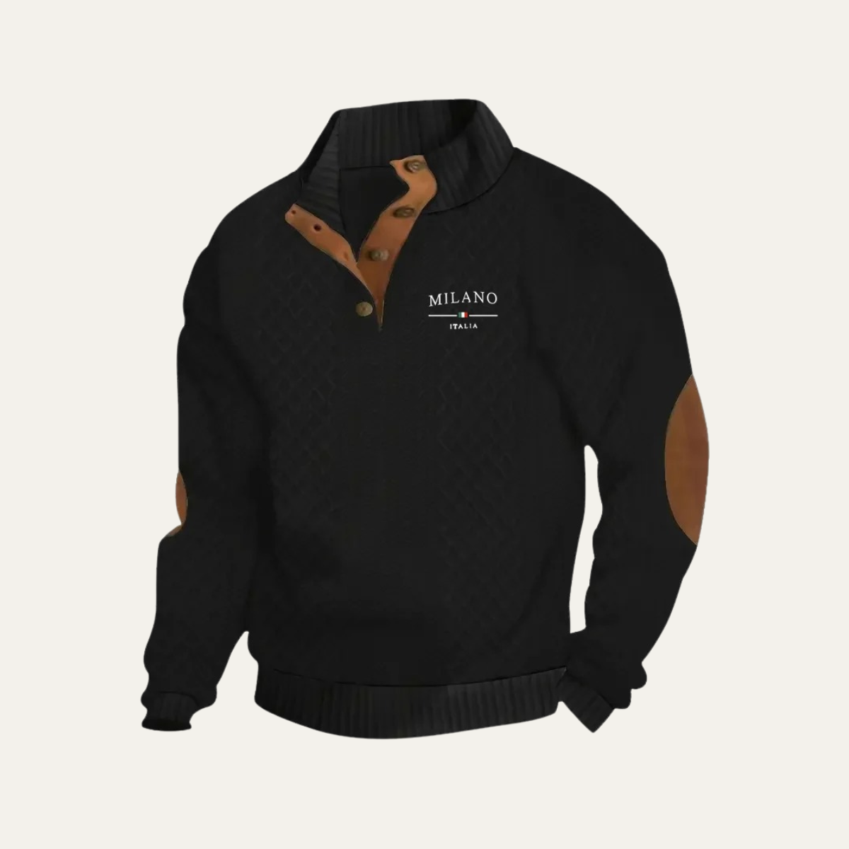 Men's Cable-Knit Quarter-Zip Sweater with Elbow Patches and Stand Collar