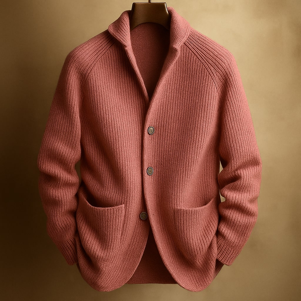 Men's Cardigan with Stand Collar, Button Closure and Front Pockets