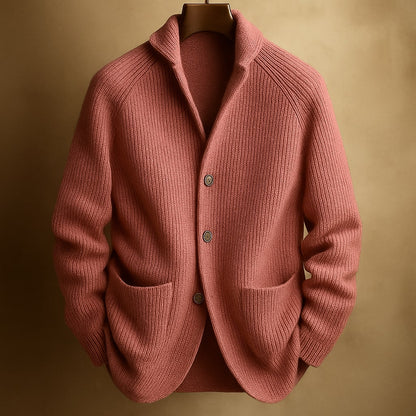 Men's Cardigan with Stand Collar, Button Closure and Front Pockets
