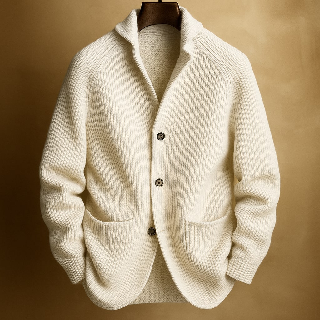 Men's Cardigan with Stand Collar, Button Closure and Front Pockets