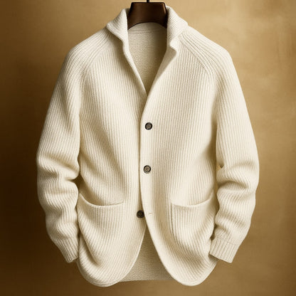Men's Cardigan with Stand Collar, Button Closure and Front Pockets