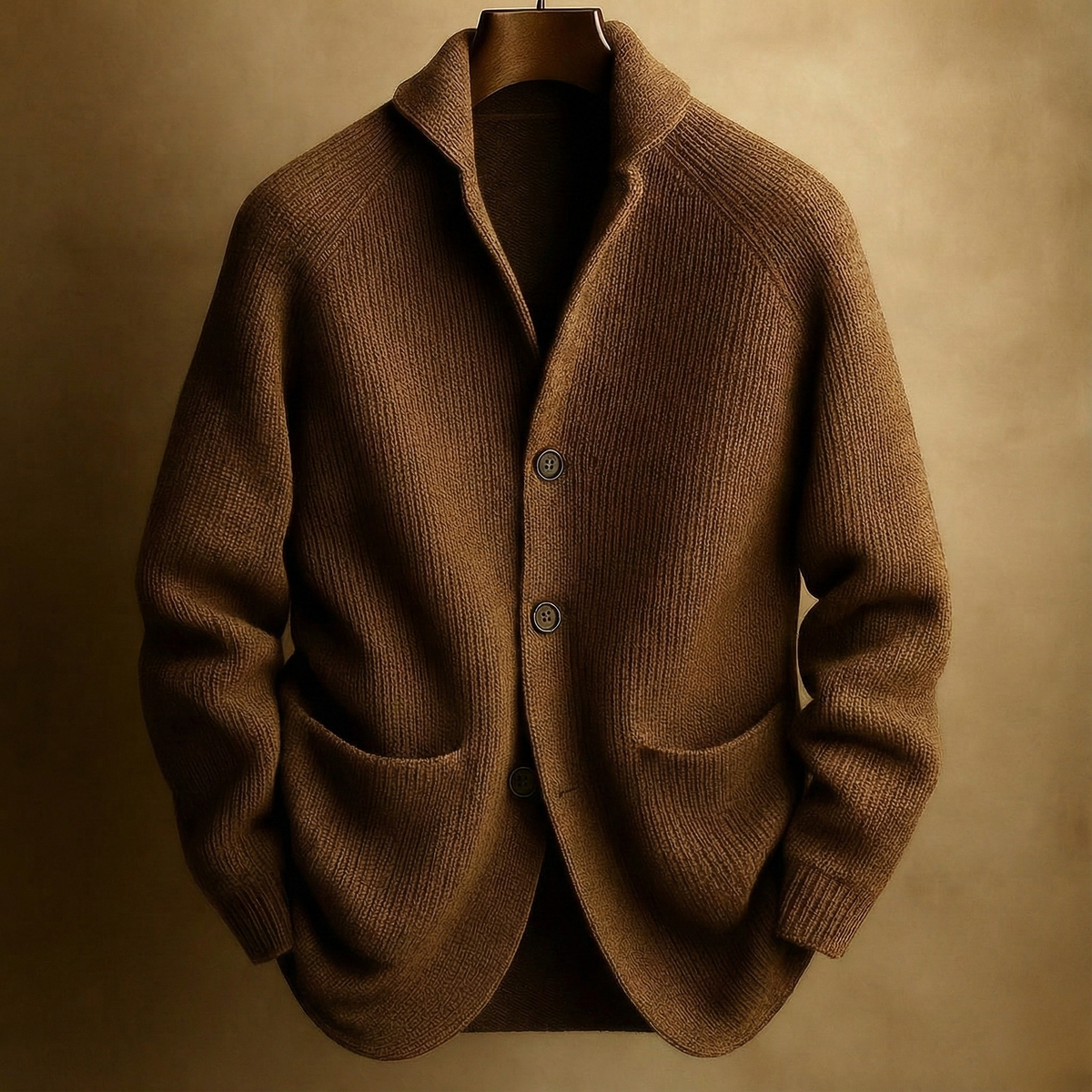 Men's Cardigan with Stand Collar, Button Closure and Front Pockets