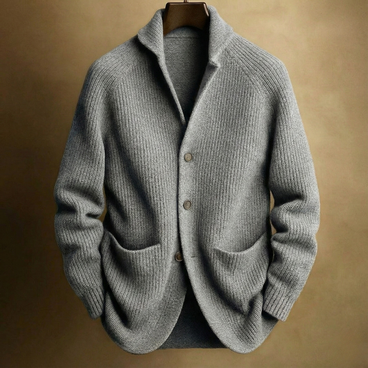 Men's Cardigan with Stand Collar, Button Closure and Front Pockets
