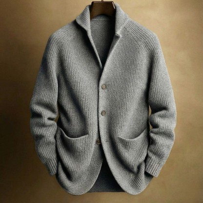 Men's Cardigan with Stand Collar, Button Closure and Front Pockets