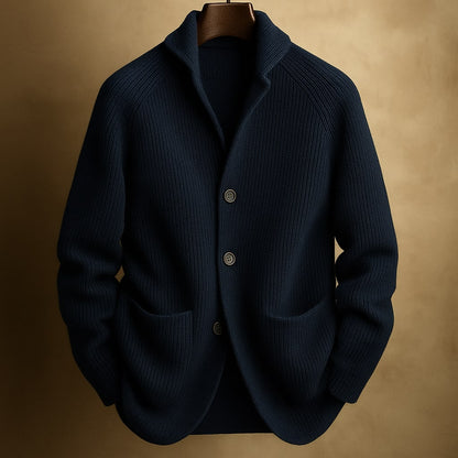 Men's Cardigan with Stand Collar, Button Closure and Front Pockets