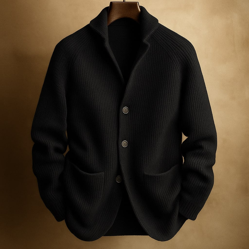 Men's Cardigan with Stand Collar, Button Closure and Front Pockets