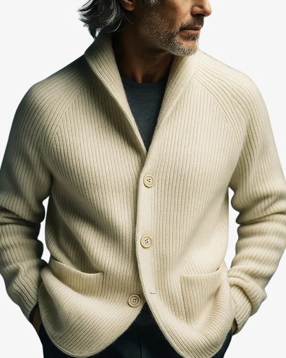 Men's Cardigan with Stand Collar, Button Closure and Patch Pockets