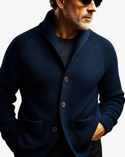 Men's Cardigan with Stand Collar, Button Closure and Patch Pockets