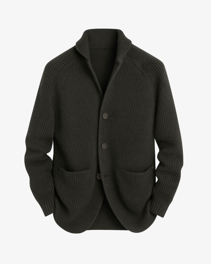 Men's Cardigan with Stand Collar, Button Closure and Patch Pockets