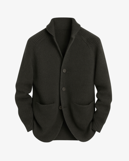 Men's Cardigan with Stand Collar, Button Closure and Patch Pockets