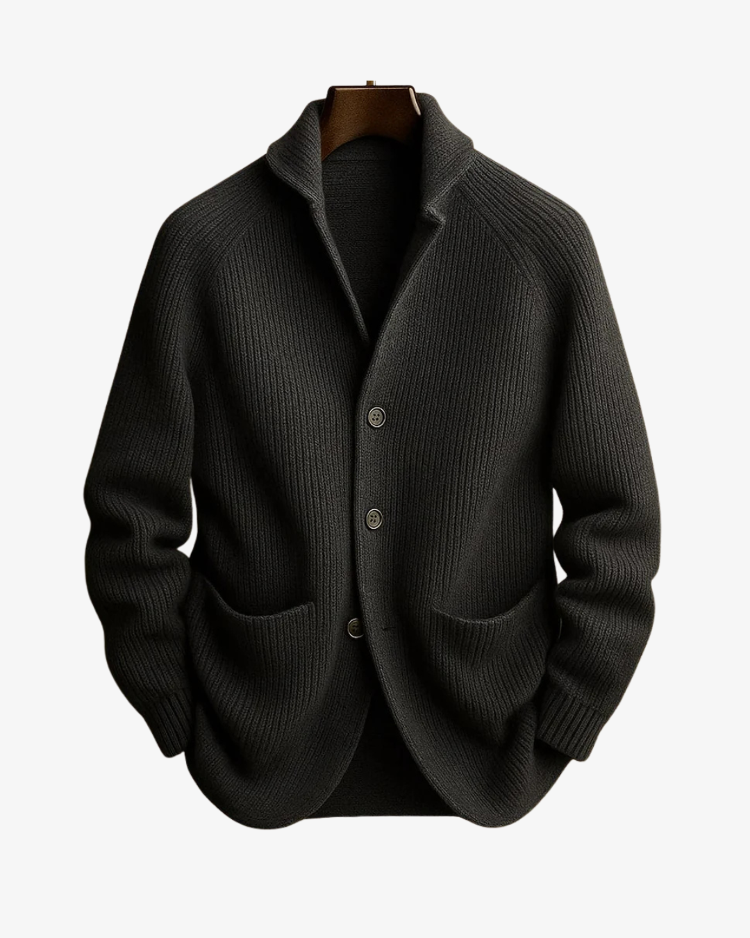 Men's Cardigan with Stand Collar, Button Closure and Patch Pockets