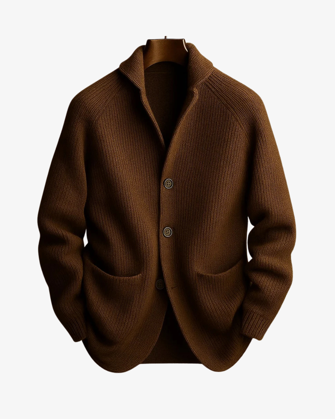 Men's Cardigan with Stand Collar, Button Closure and Patch Pockets