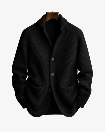 Men's Cardigan with Stand Collar, Button Closure and Patch Pockets