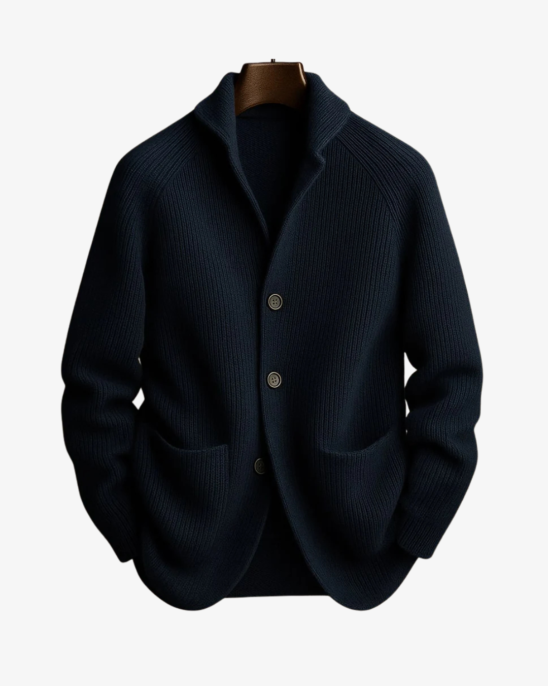 Men's Cardigan with Stand Collar, Button Closure and Patch Pockets