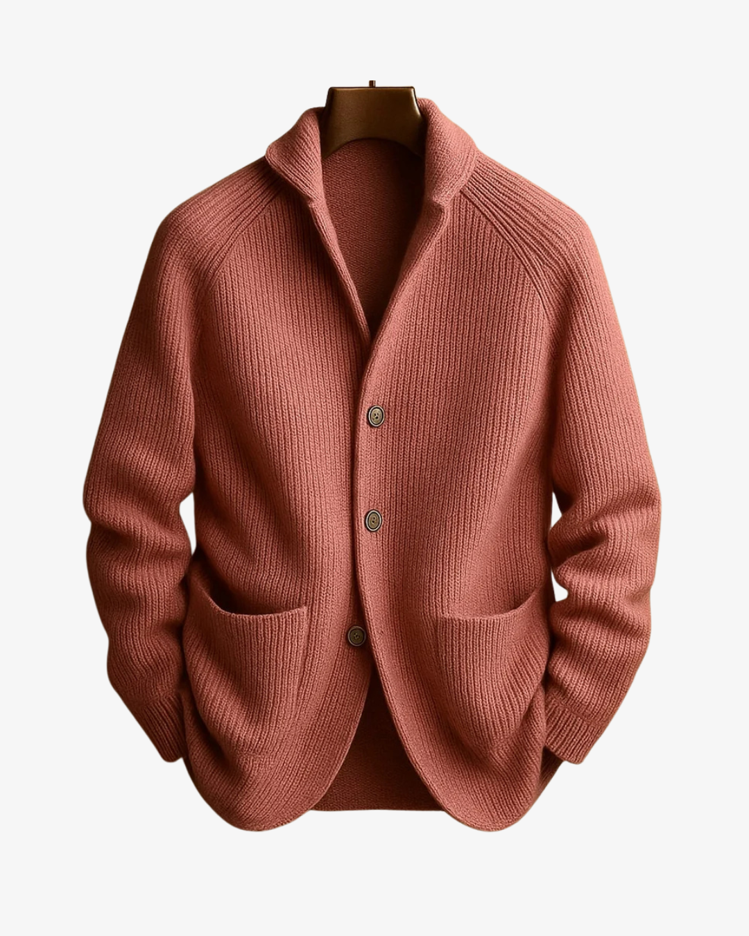 Men's Cardigan with Stand Collar, Button Closure and Patch Pockets