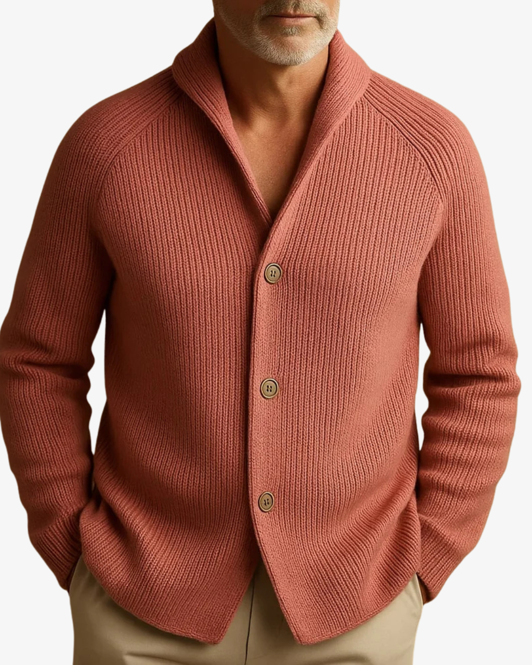 Men's Cardigan with Stand Collar, Button Closure and Patch Pockets