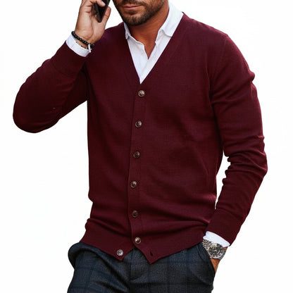 Men's Cardigan with V-Neck and Button Closure Long Sleeve