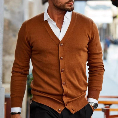 Men's Cardigan with V-Neck and Button Closure Long Sleeve