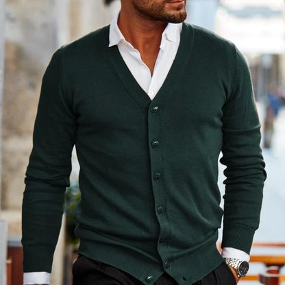 Men's Cardigan with V-Neck and Button Closure Long Sleeve