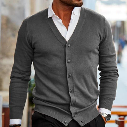 Men's Cardigan with V-Neck and Button Closure Long Sleeve