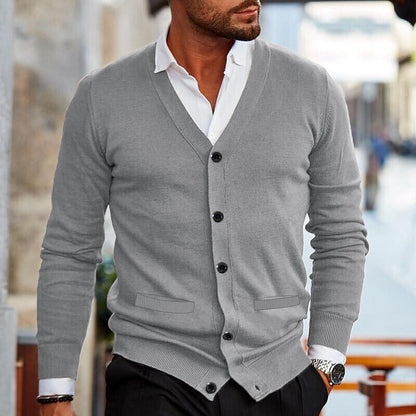 Men's Cardigan with V-Neck and Button Closure Long Sleeve