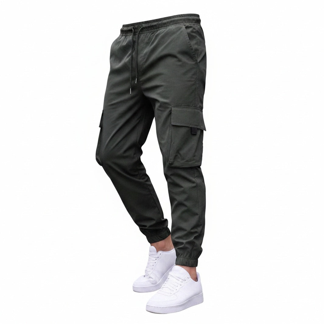 Men's Cargo Jogger Pants with Drawstring Waist and Elasticated Cuffs