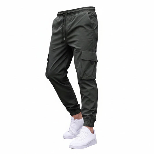 Men's Cargo Jogger Pants with Drawstring Waist and Elasticated Cuffs
