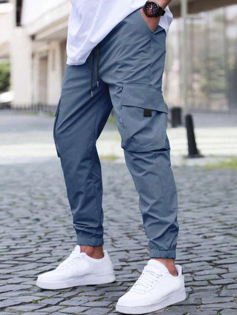 Men's Cargo Jogger Pants with Drawstring Waist and Elasticated Cuffs