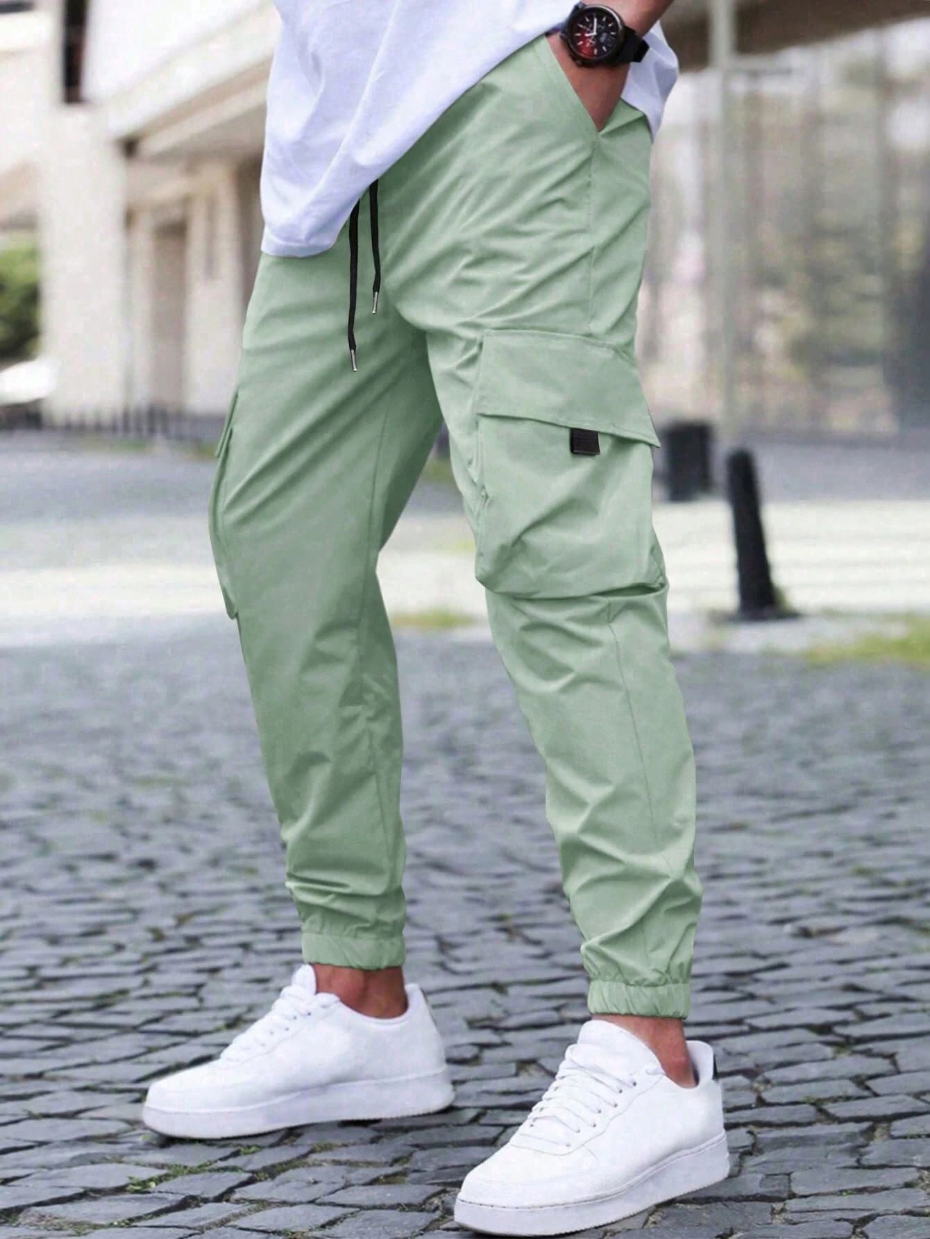 Men's Cargo Jogger Pants with Drawstring Waist and Elasticated Cuffs
