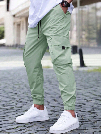Men's Cargo Jogger Pants with Drawstring Waist and Elasticated Cuffs