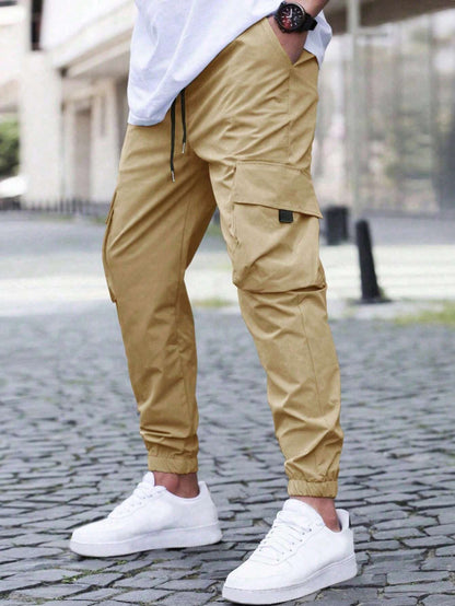 Men's Cargo Jogger Pants with Drawstring Waist and Elasticated Cuffs
