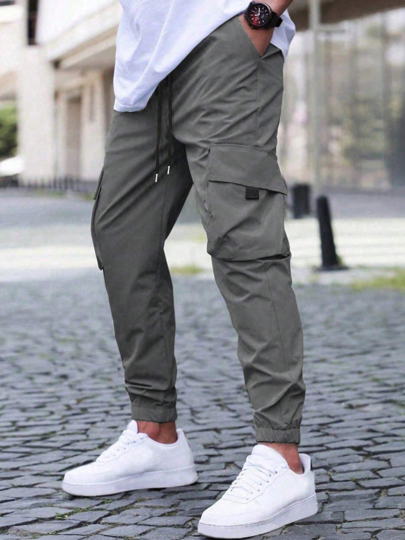 Men's Cargo Jogger Pants with Drawstring Waist and Elasticated Cuffs