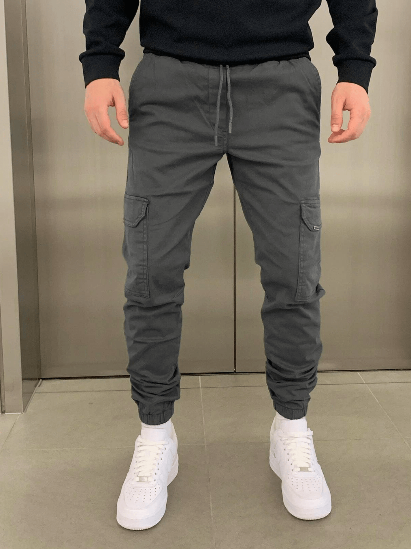 Men's Cargo Jogger Pants with Elasticated Waist and Side Pockets